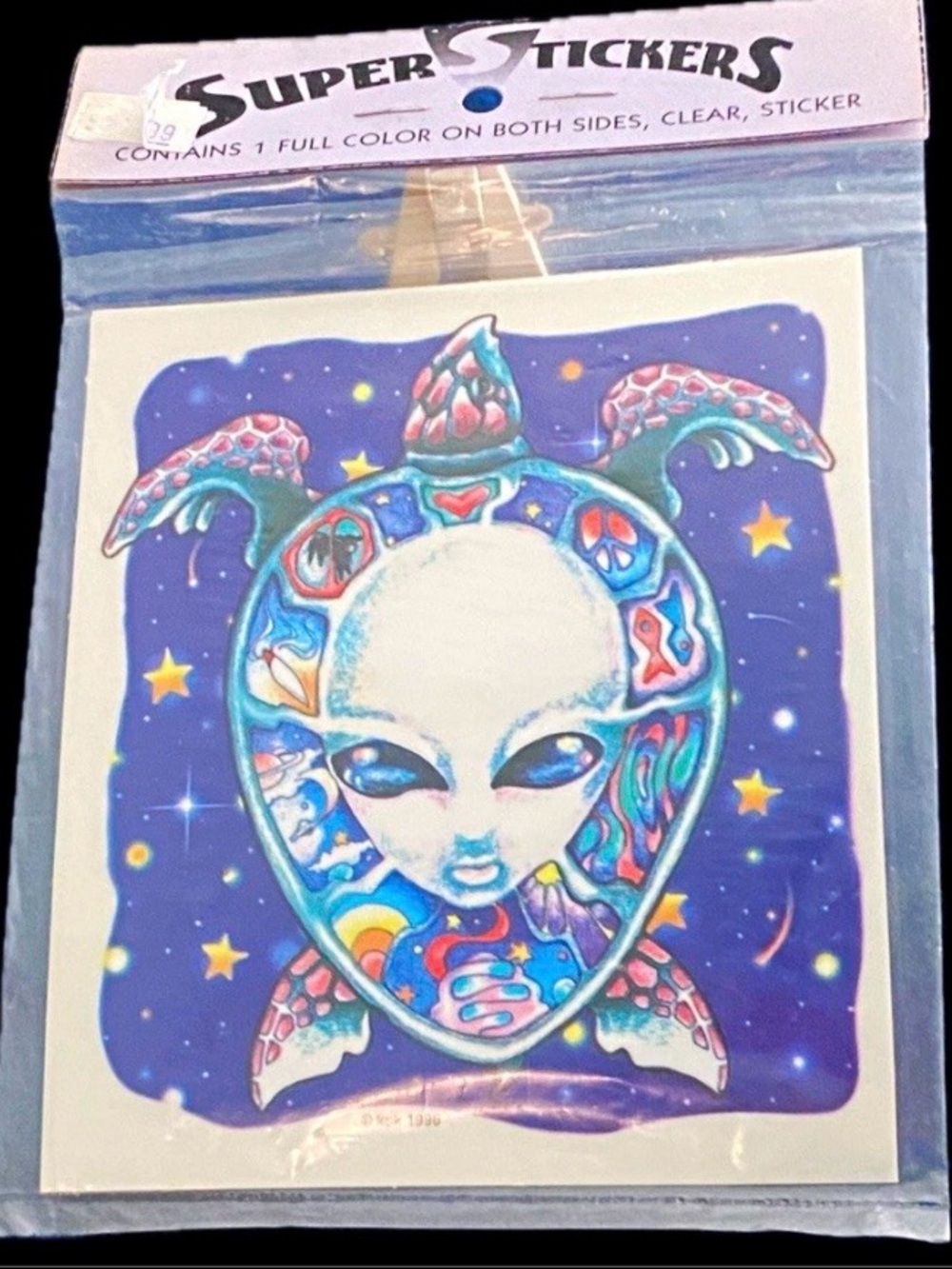 Vintage 1996 Alien Psychedelic Turtle Sticker Super Sticker NOS